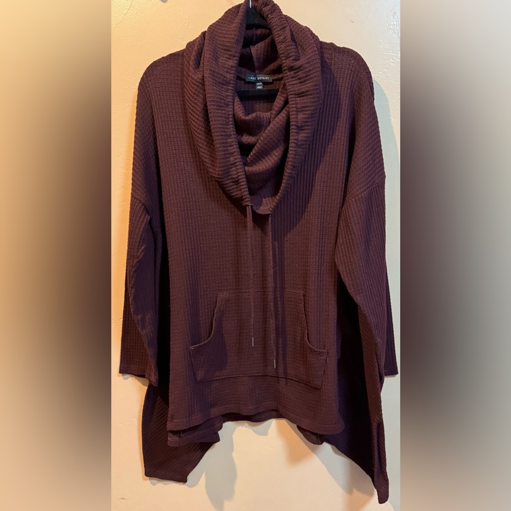 Lane Bryant Plus 2X Purple Sharkbite Tunic with Relaxed Fit and Cowl Neck
